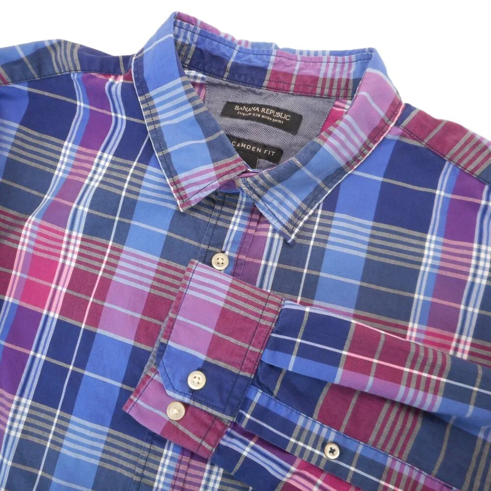 Banana Republic Men's Size L Camden Fit Custom 078 Wash Shirt Button-up Plaid